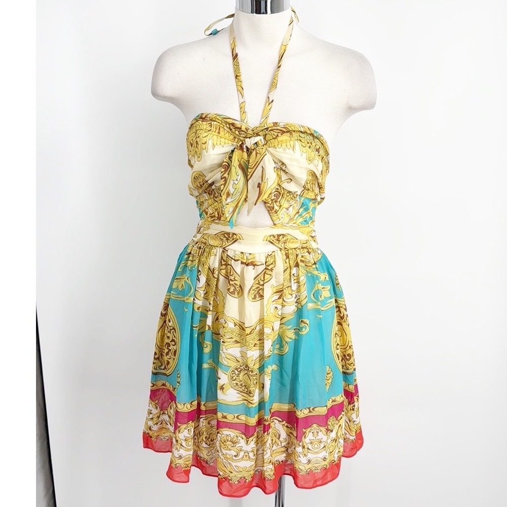 Lipsy London Halter Mini Dress Baroque Print Sleeveless Party Dress size 6